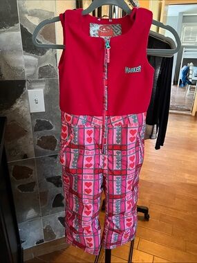 Marker Girls' Red & Pink Heart Print Insulated Snow Bib